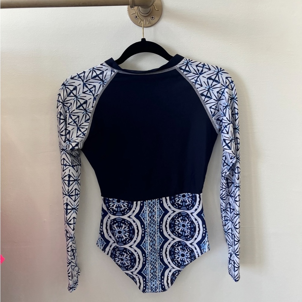 Navy & White Long Sleeve One-Piece Swimsuit